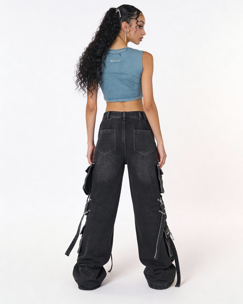 FAUX DENIM CROP TOP