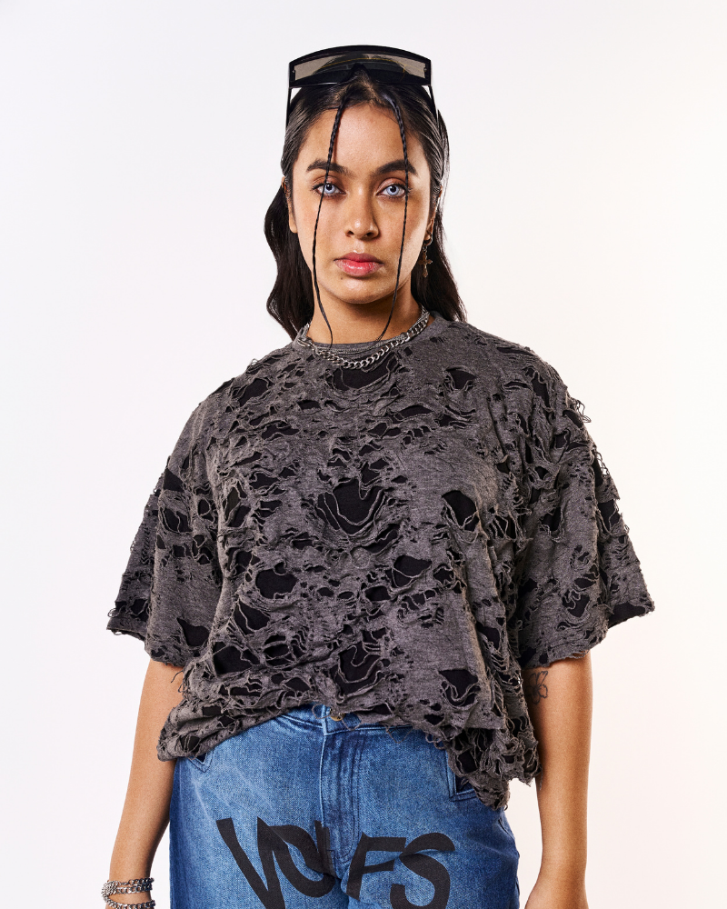 Grey Torn Oversized T-shirt