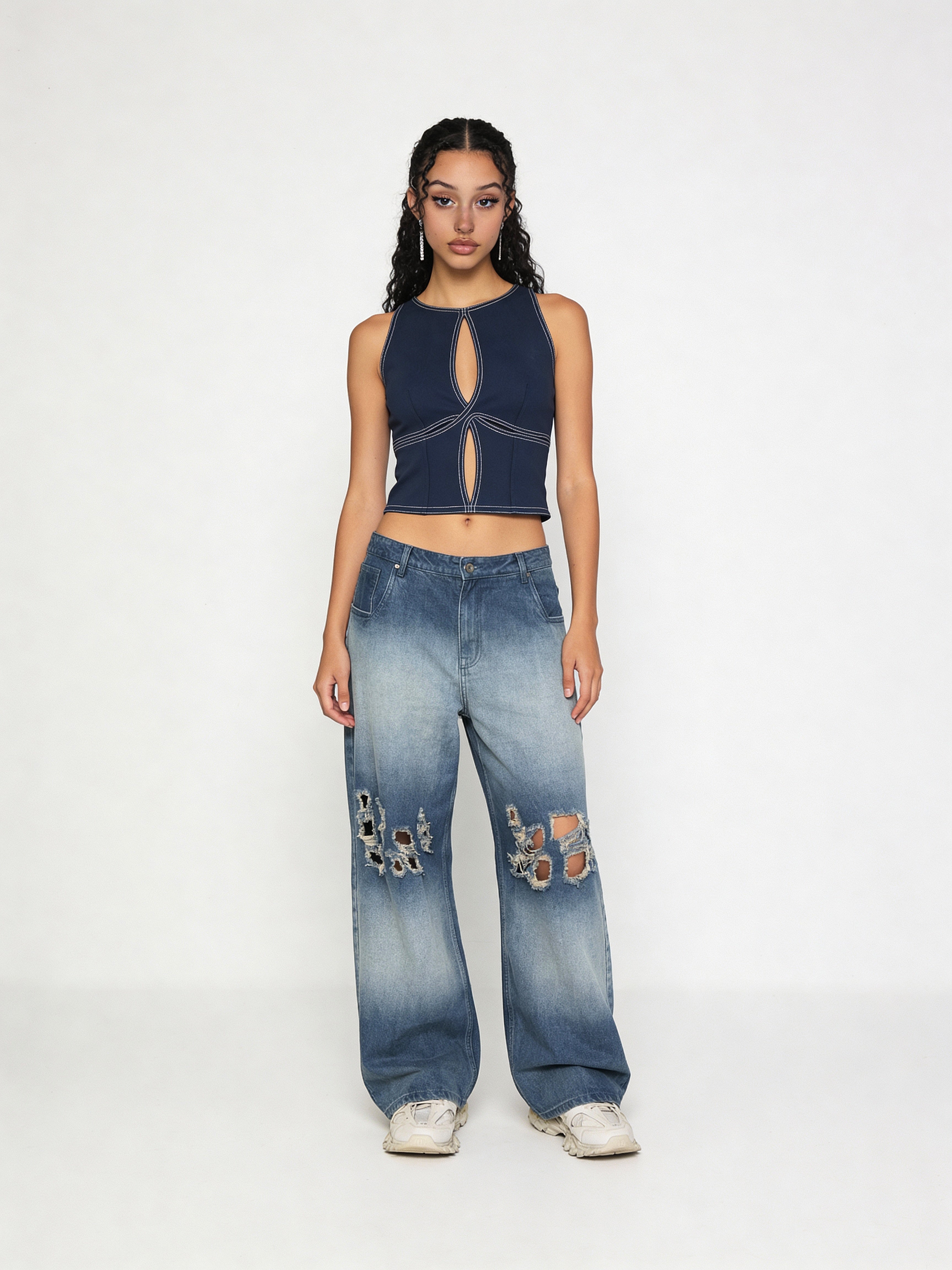 Devils cut fitted denim top