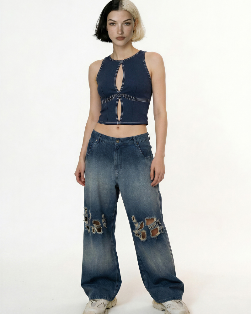 DEVILS CUT FITTED DENIM TOP