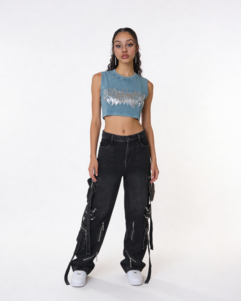 FAUX DENIM CROP TOP