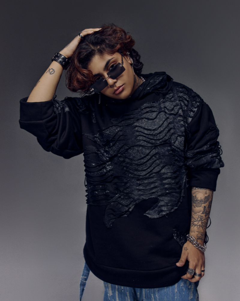 	Front view of unisex oversized Awake hoodie for men – Volfsbane streetwear India