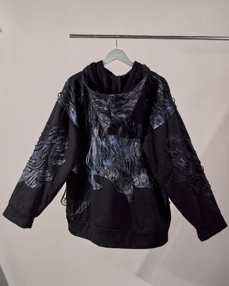 Back view of Awake oversized hoodie on hanger showing dropped shoulders – Volfsbane streetwear India
