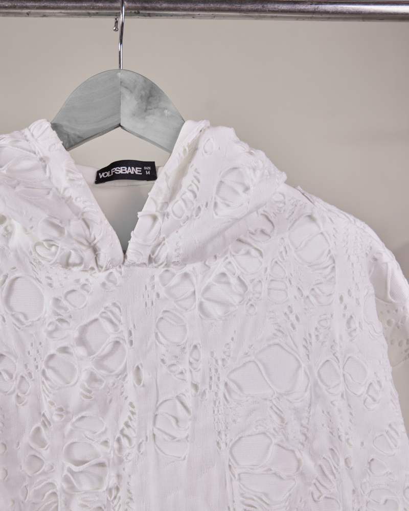 Close-up of graphic print on Bite Me oversized hoodie – Volfsbane bold streetwear India