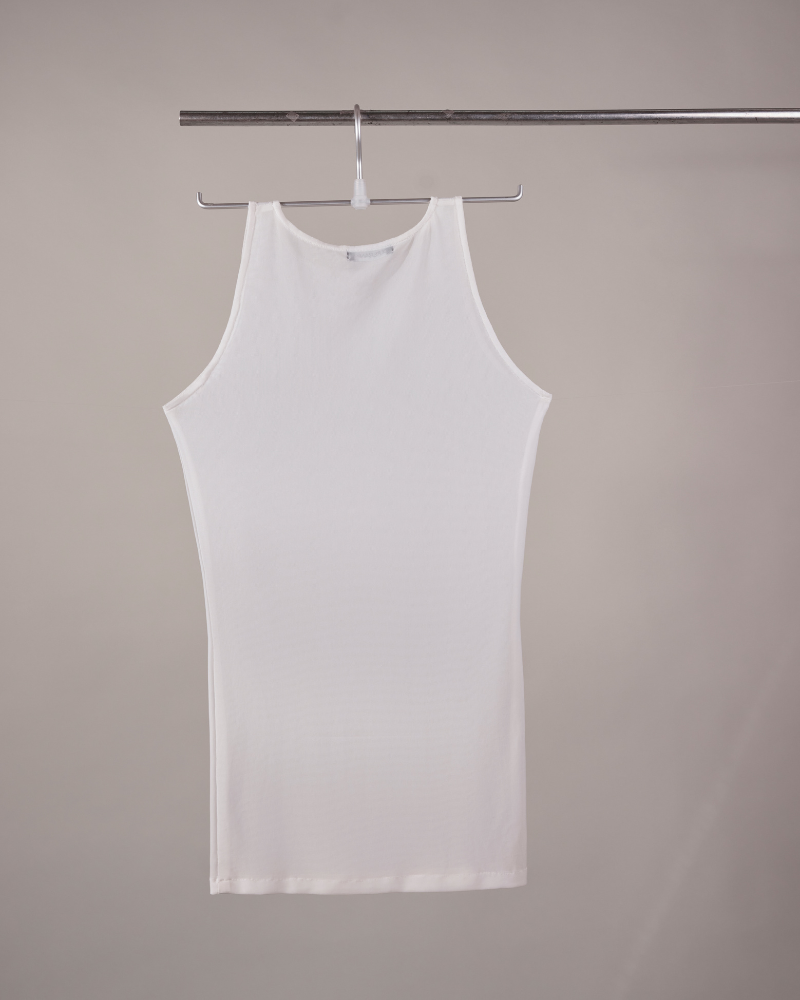 Back view of Crescent sheer tank – Volfsbane lightweight edgy streetwear for women
