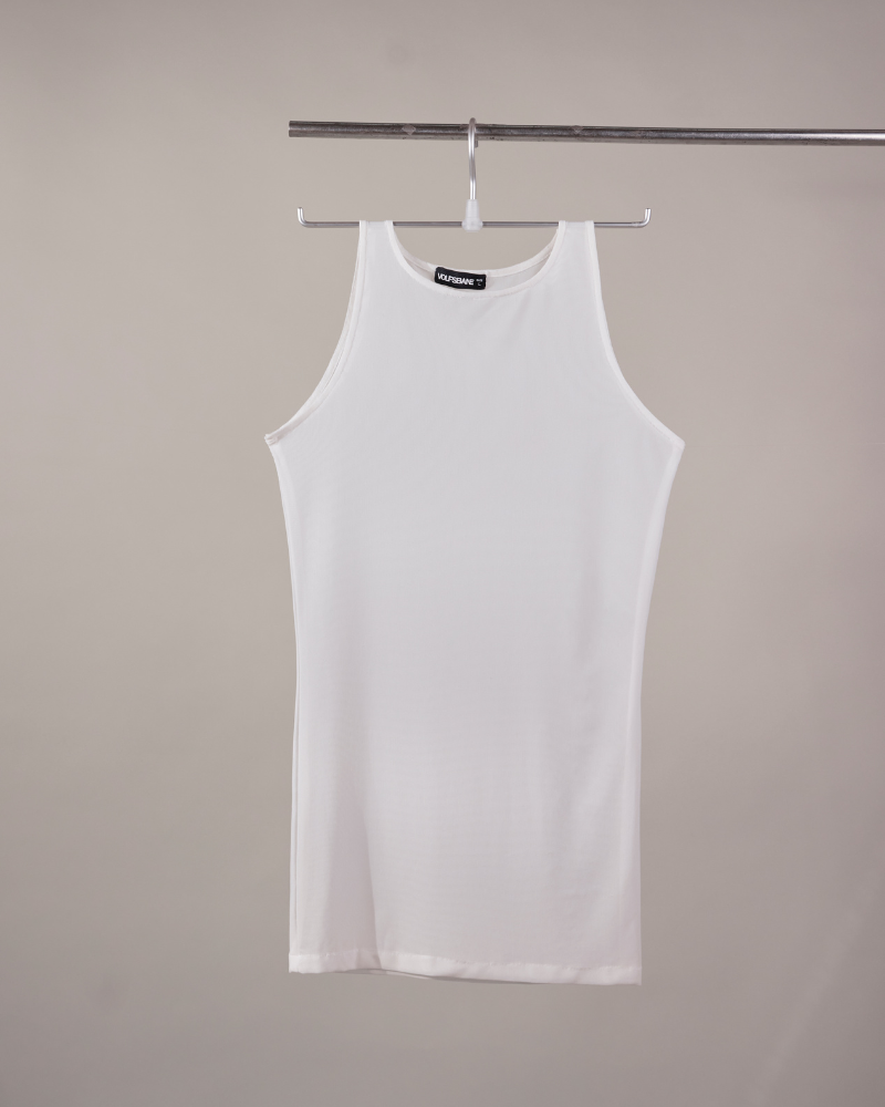 Product front view of Crescent sheer tank top – Volfsbane women’s streetwear India
