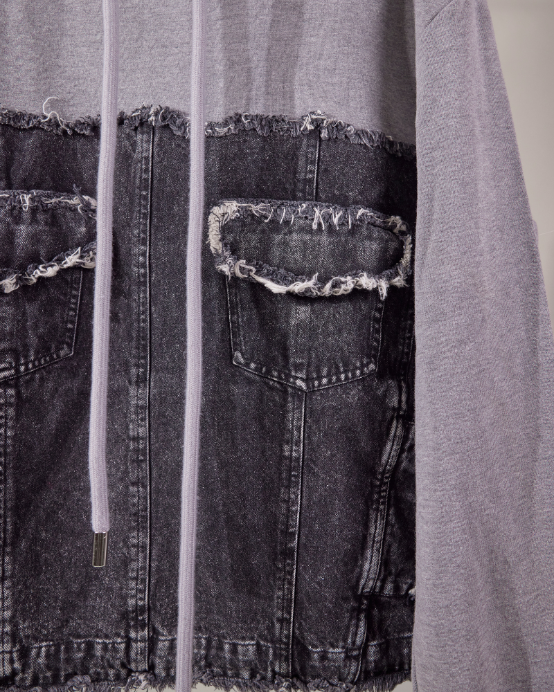 Zoomed view of raw denim fabric and stitch pattern – Volfsbane streetwear