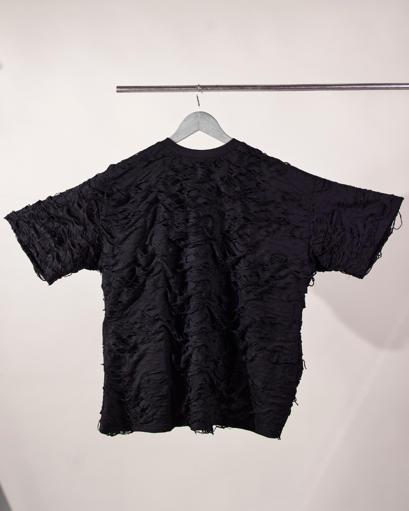 Back view of Torn oversized T-shirt – Volfsbane unisex grunge streetwear India
